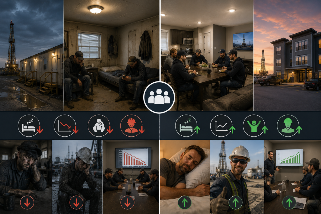 Work environment contrasts in oilfield crews