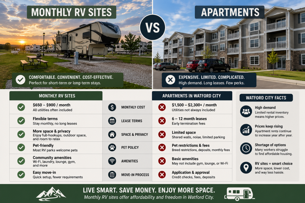 monthly RV site vs apartment Watford City